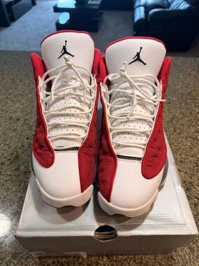 Jordan White & Red Retro Basketball Sneakers